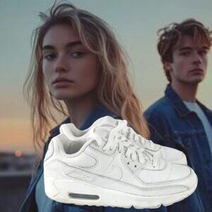 Nike Air Max 90 Triple White Sneakers SZ 7Y